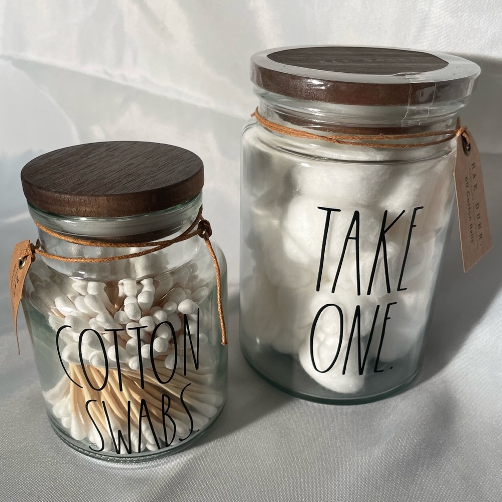 Rae Dunn Cotton Balls & Cotton Swabs Glass Storage Jars